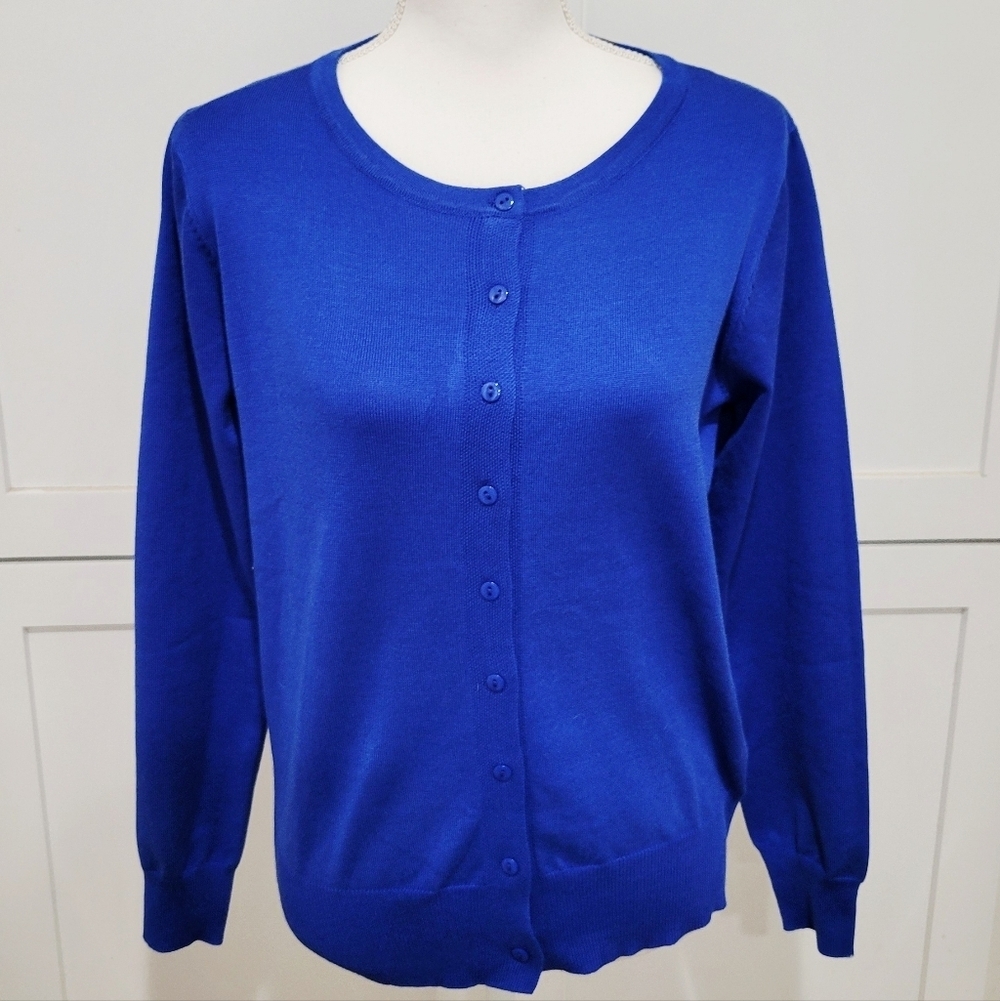 NWT Royal Blue Button-Front Cardigan Sweater | Size Large
